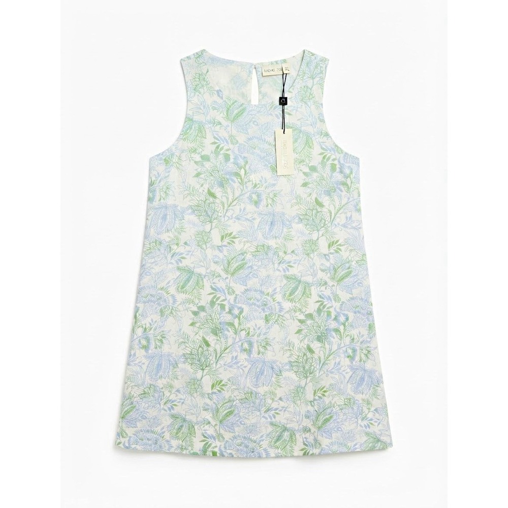 Rachel Zoe Floral Shift Dress Sleeveless Linen White Green Blue Women's L